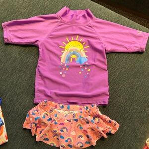 Girls Purple Sun & Rainbow Rashguard Swim Set - 2-Piece